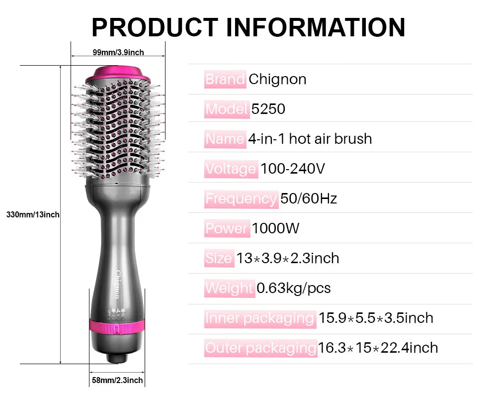 One Step Hair Dryer and Volumizer 1000W Rotating Hot Air Brush Professional Blow Dryer Comb Brush Electric Ion Blow Dryer Brush