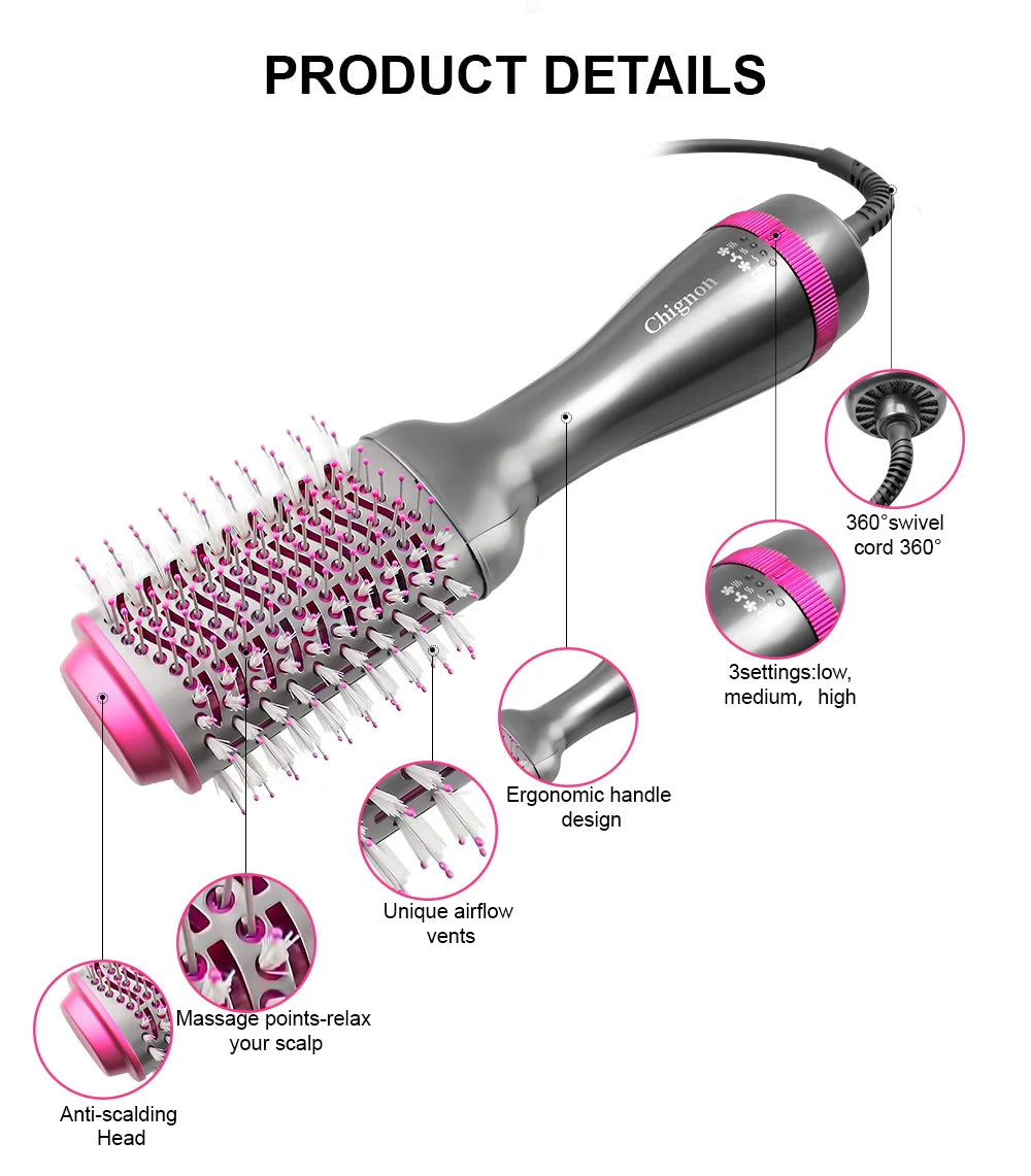 One Step Hair Dryer and Volumizer 1000W Rotating Hot Air Brush Professional Blow Dryer Comb Brush Electric Ion Blow Dryer Brush