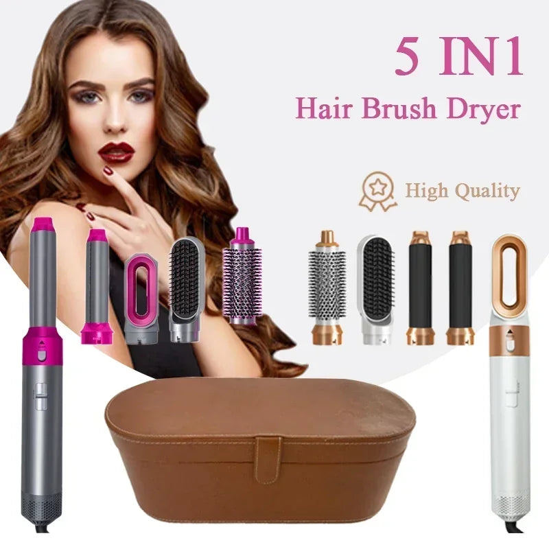 GlowHer 5 in 1 Hair Dryer Hot Comb Setمجفف شعر 5 في 1 فرشة، كيرلي، سترايت، وكل الستايلات اللي تبغيها
